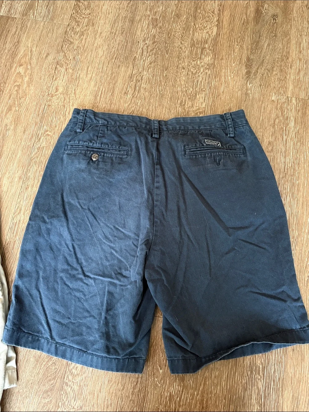 Nautica Beige and Navy Flat-Front Cotton Shorts